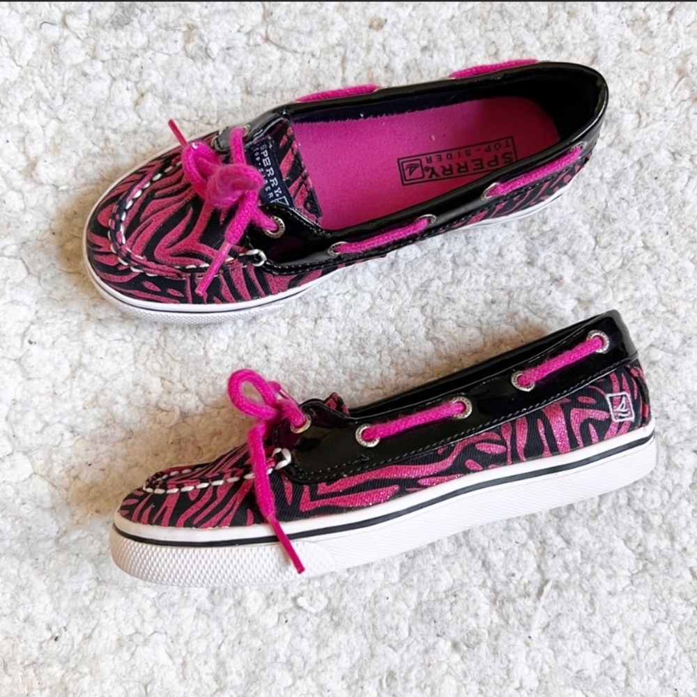 Sperry Top-Sider Black Pink Metallic Zebra Biscayne 1-Eye Slip-On Loafers Size 3